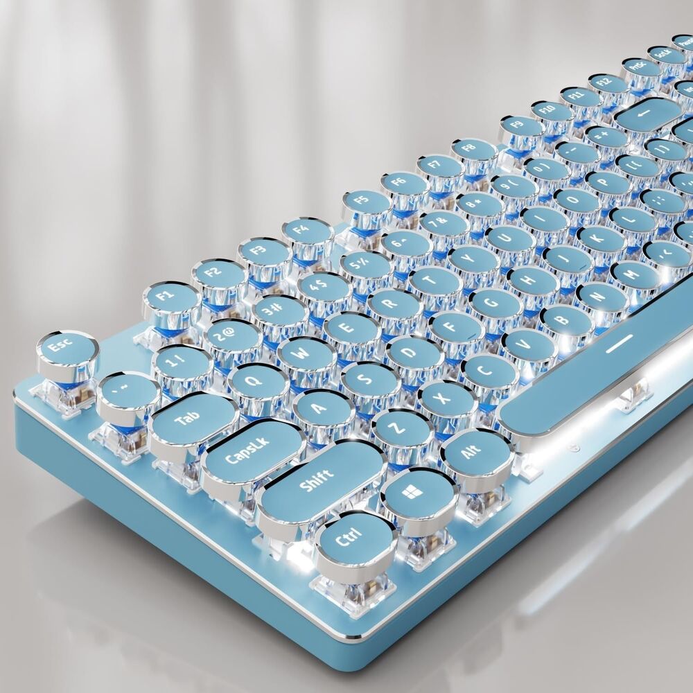 Wireless Typewriter Style Mechanical Keyboard with White Backlit, Blue | Bluetoo